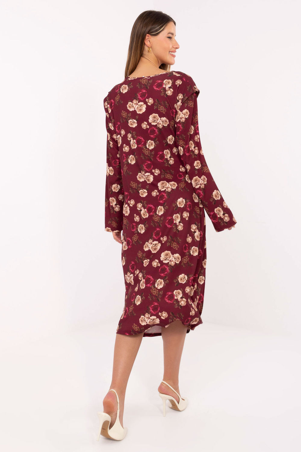 Rue Paris Burgundy Midi Floral Dress - view 3