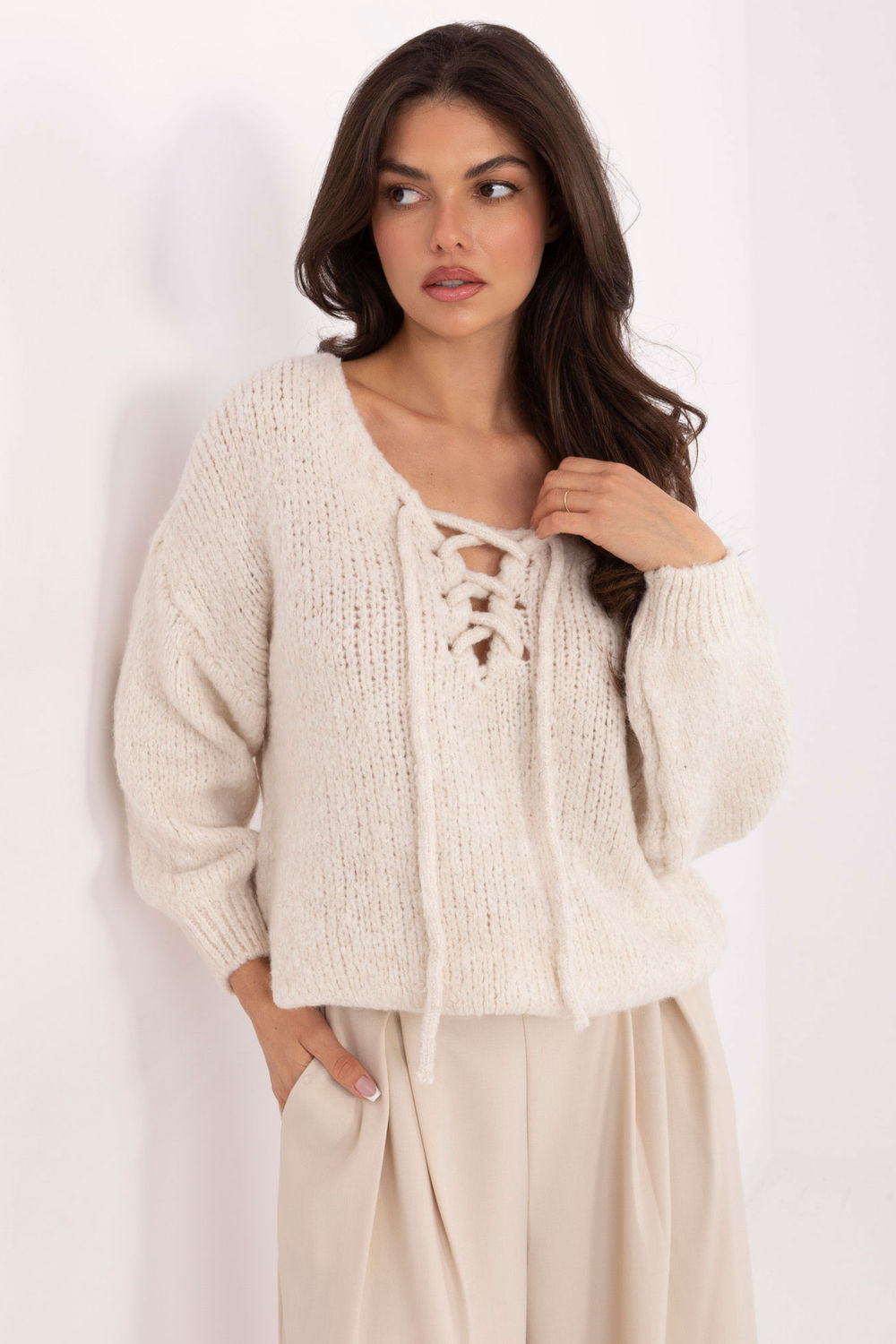 Italy Moda Light Beige Long Sleeve Jumper
