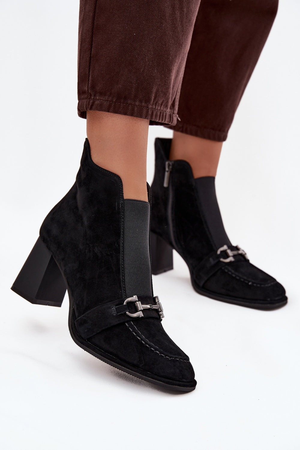 Step In Style Artiker Black Suede Block Heel Heeled Ankle Boots