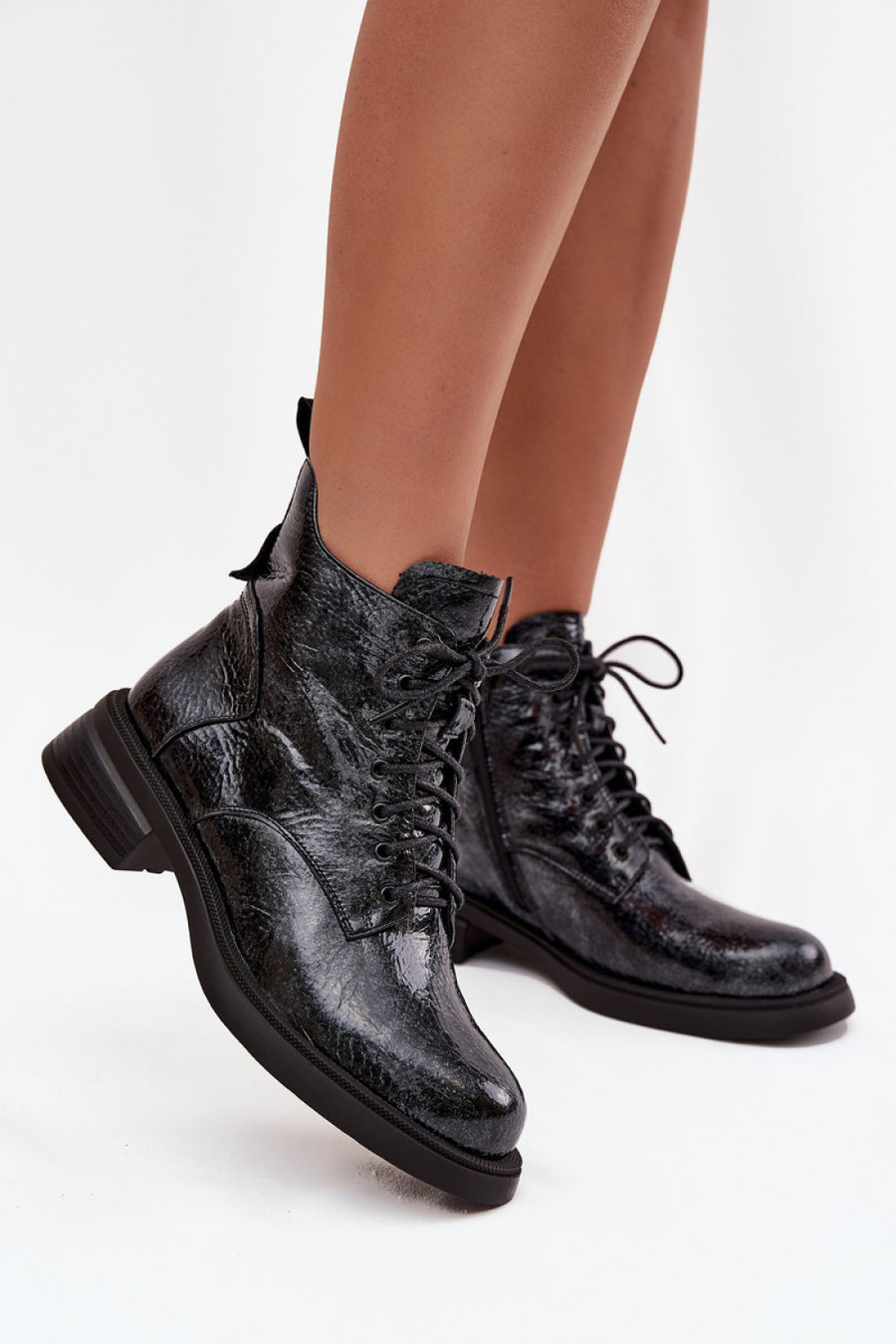 Step In Style Navy Block Heel Lace Up Boots