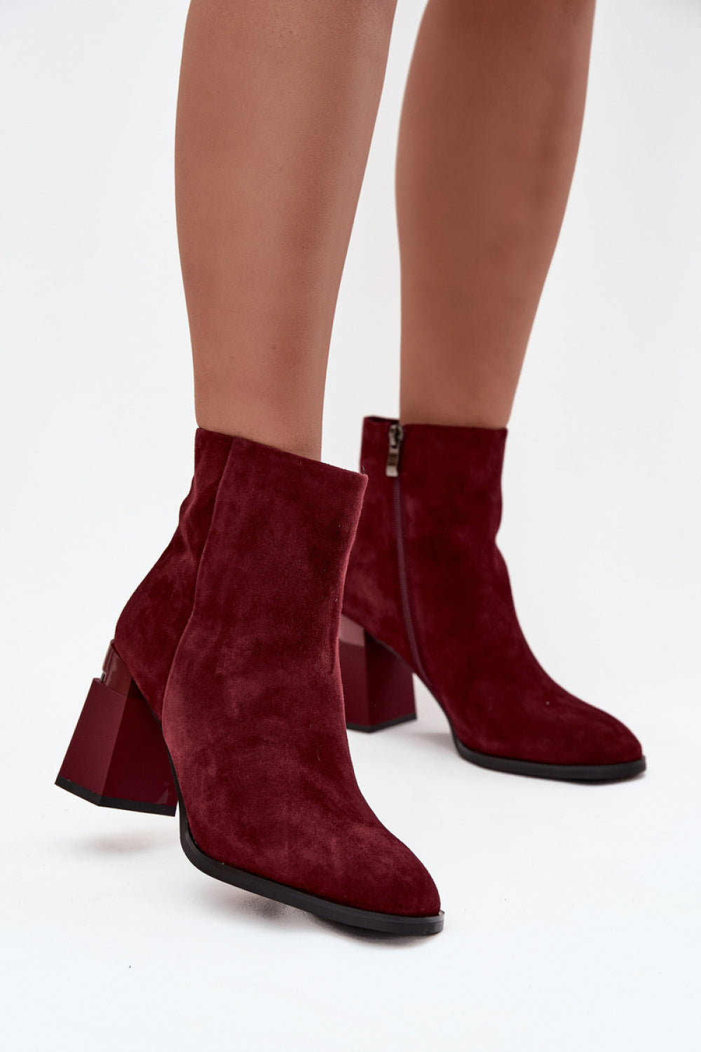 Step In Style Burgundy Suede Block Heel Heeled Ankle Boots