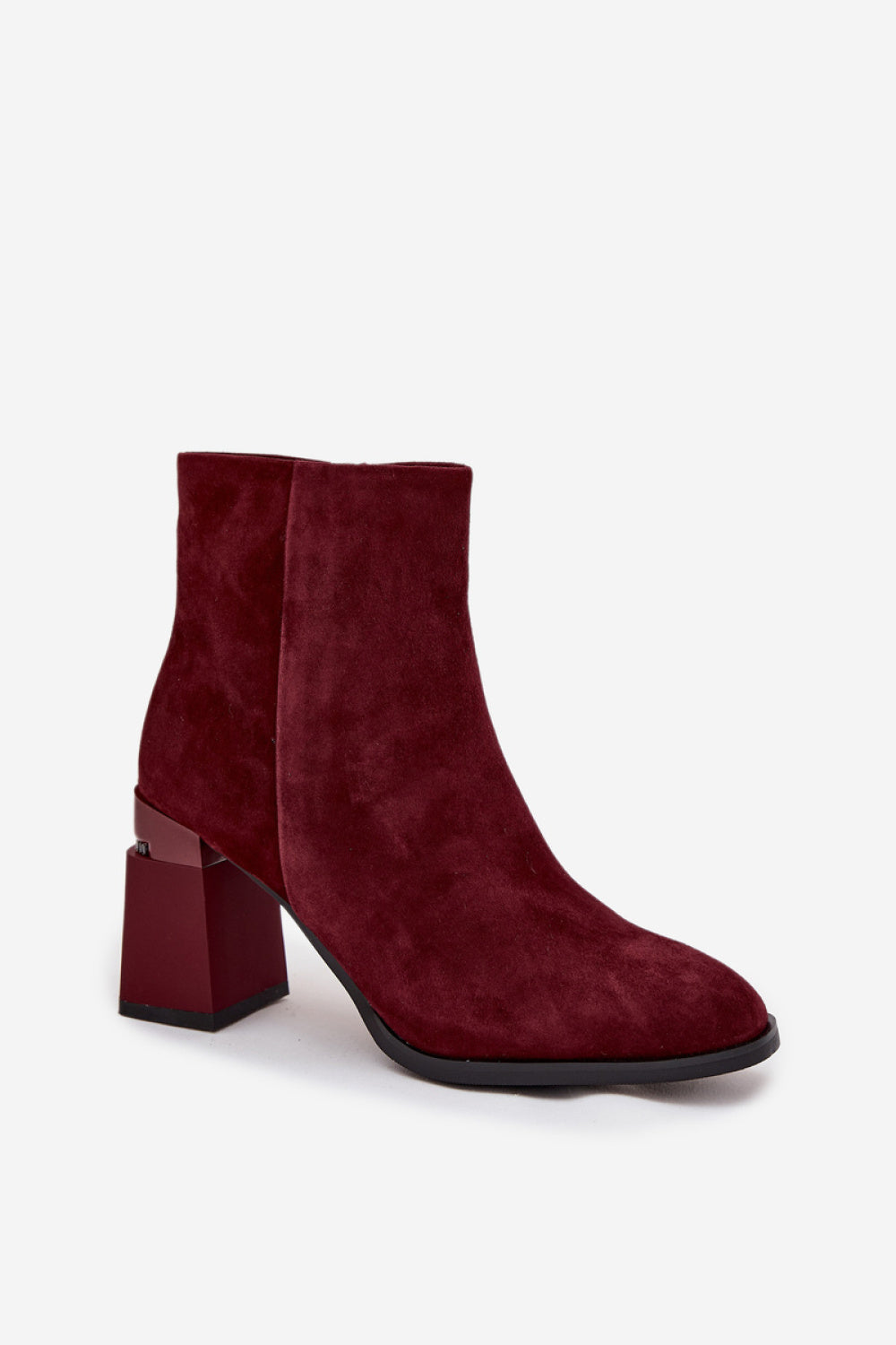 Step In Style Burgundy Suede Block Heel Heeled Ankle Boots - view 2