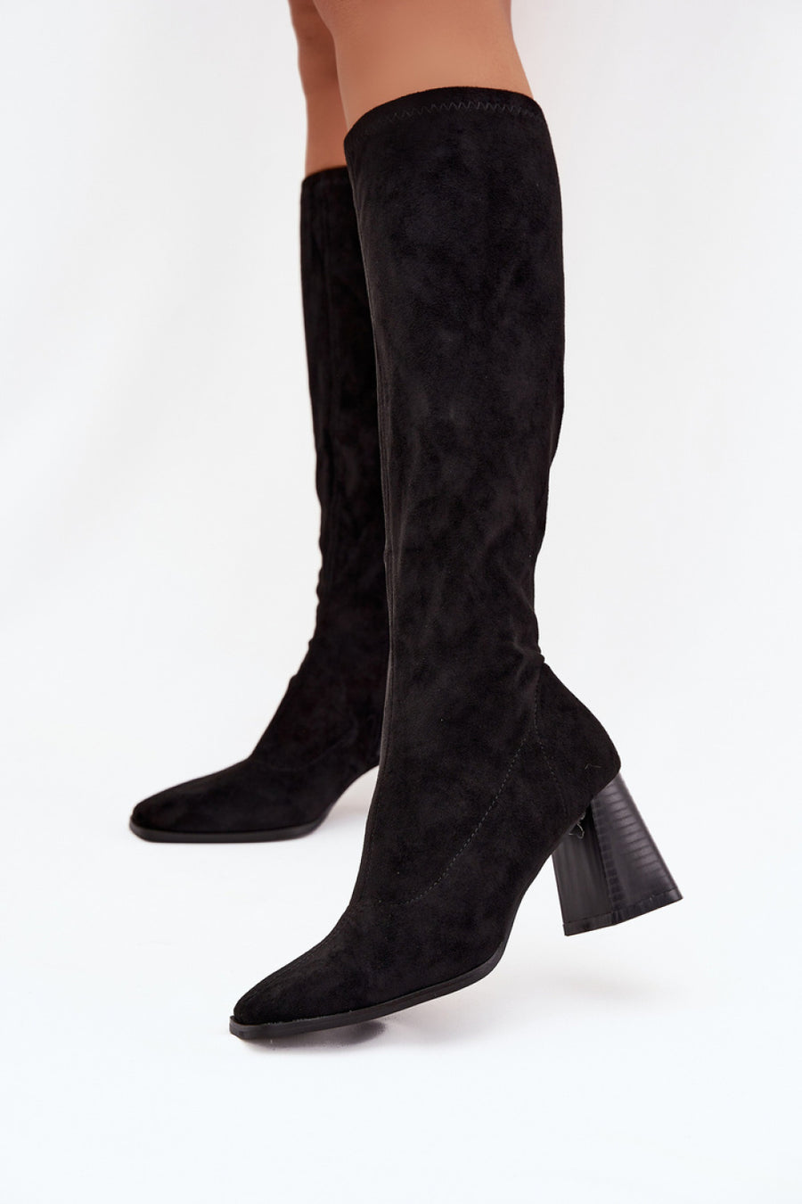 Step In Style Celandine Black Faux Suede Block Heel Heeled Ankle Boots