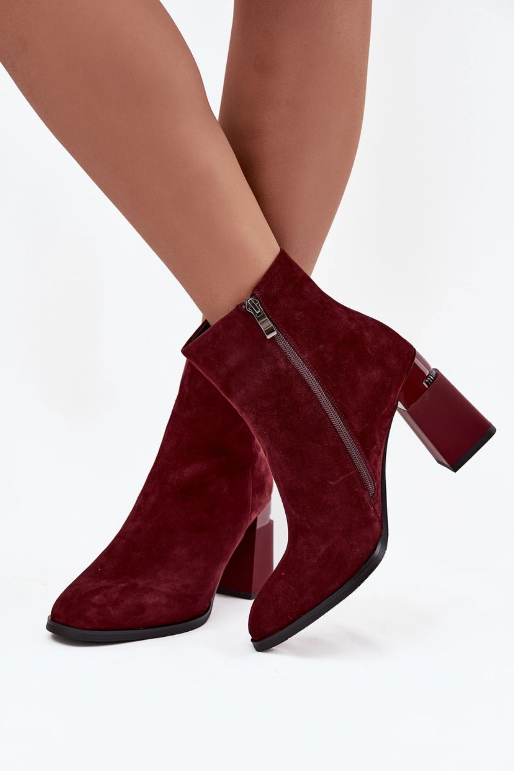 Step In Style Burgundy Suede Block Heel Heeled Ankle Boots - view 3