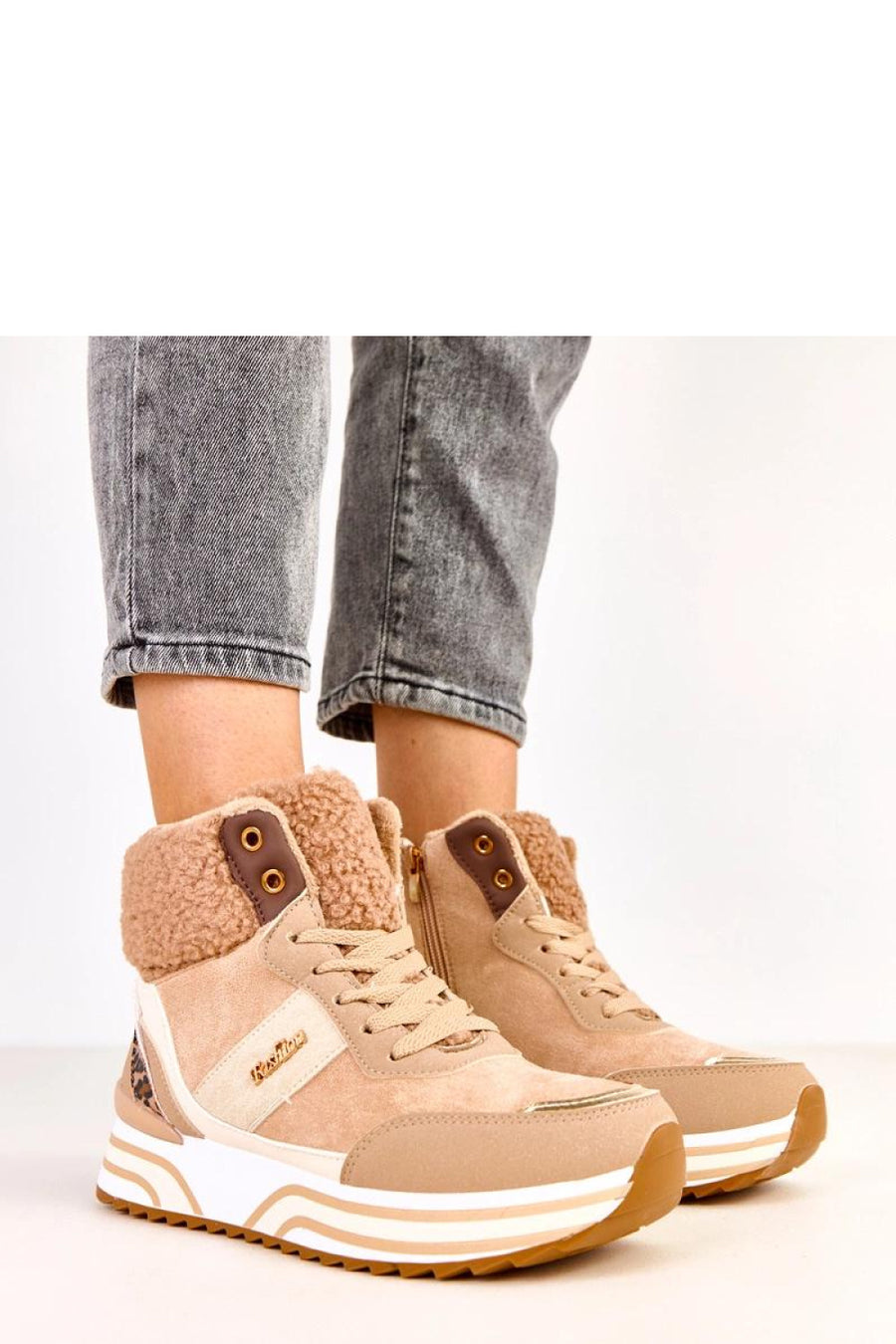 Solea Dark Beige Faux Leather Platform Trainers