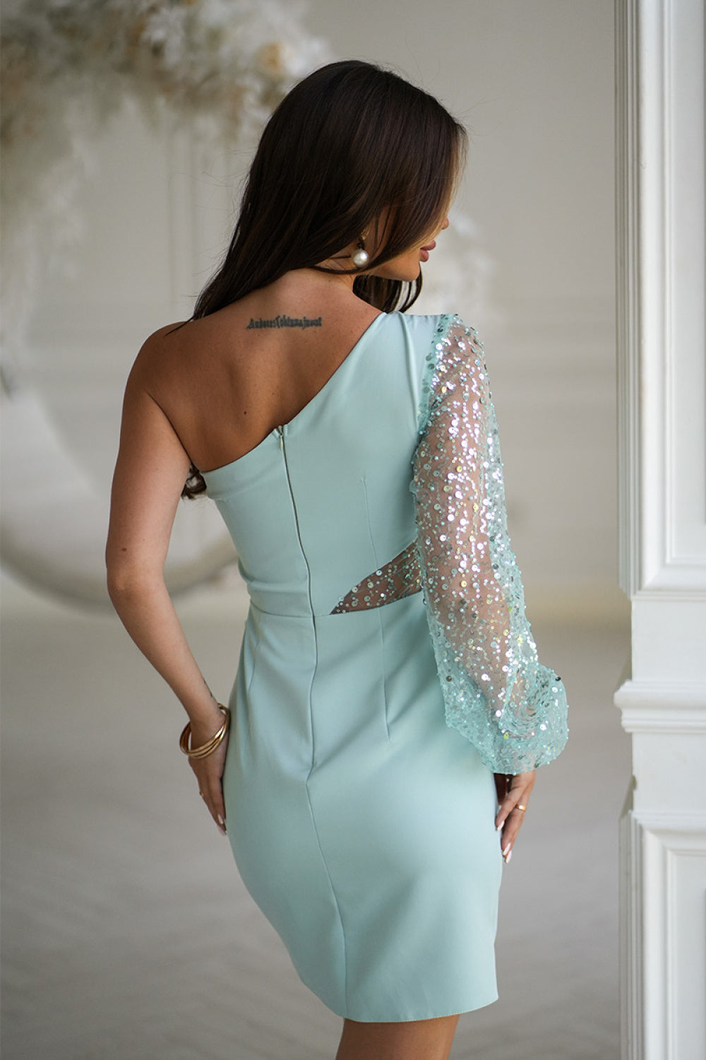 Bicotone Sage Sequin Pleated Mini Dress - view 3