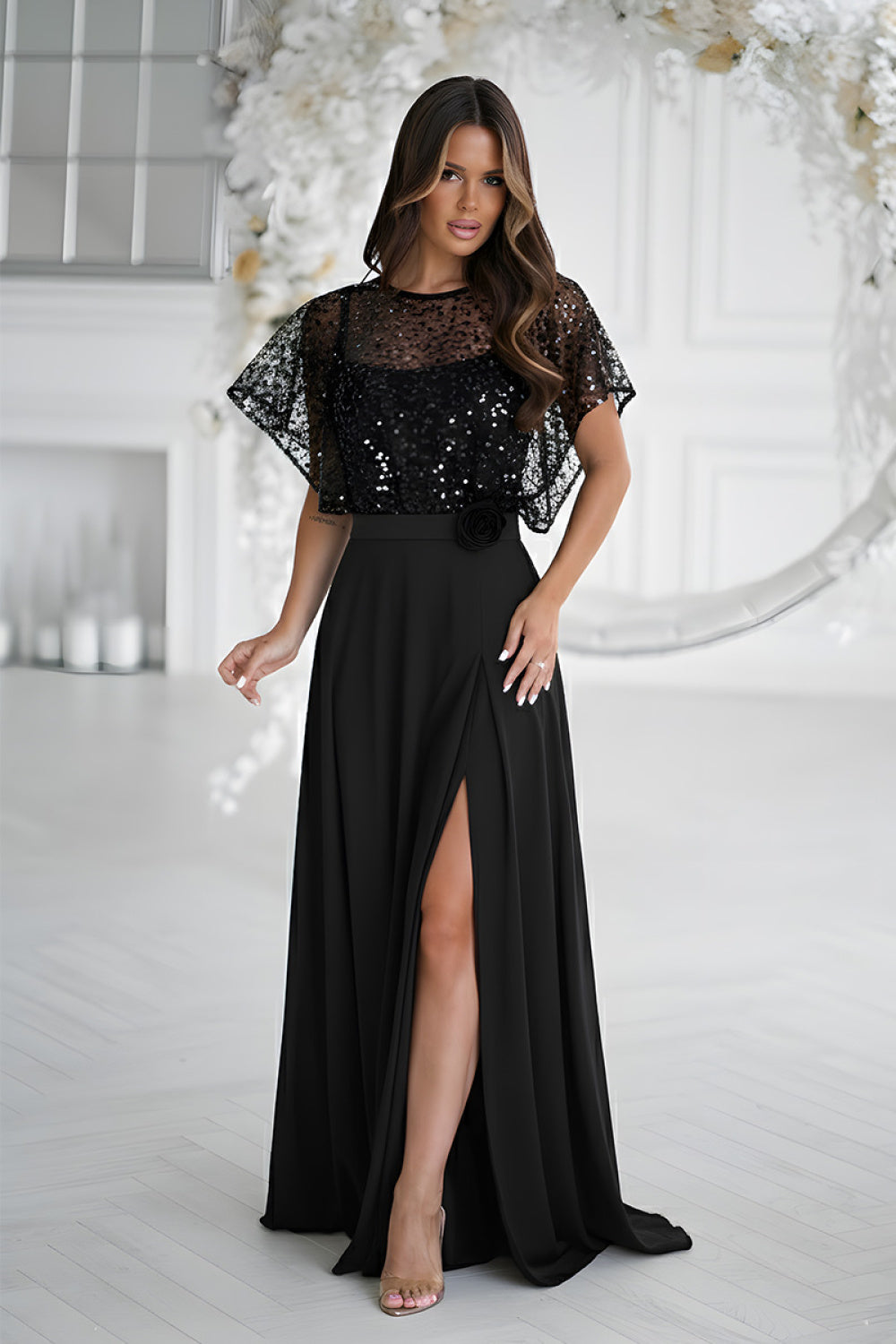 Bicotone Black Sequin Sleeveless Maxi Dress - view 2