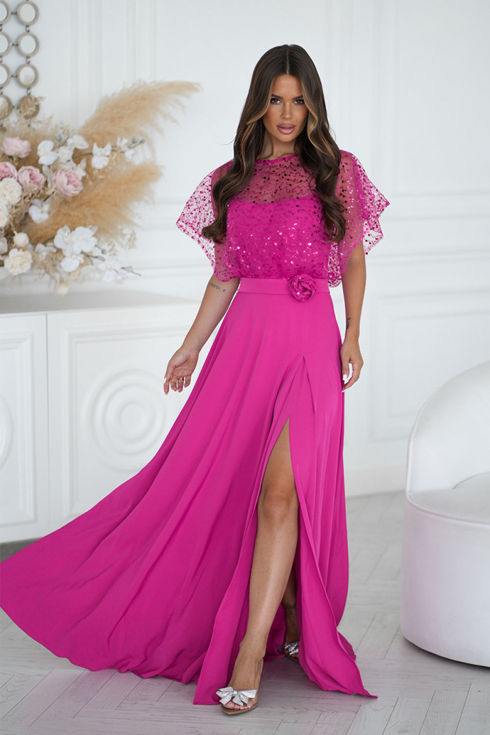 Bicotone Fuchsia Sequin Sleeveless Maxi Dress - view 2