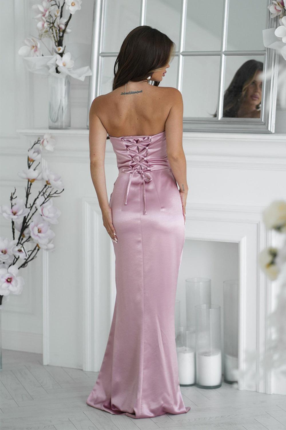 Bicotone Pink Satin Bodycon Maxi Dress - view 3