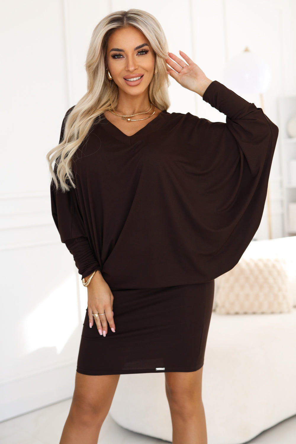 Numoco Chocolate Bodycon V-Neck Evening Dress