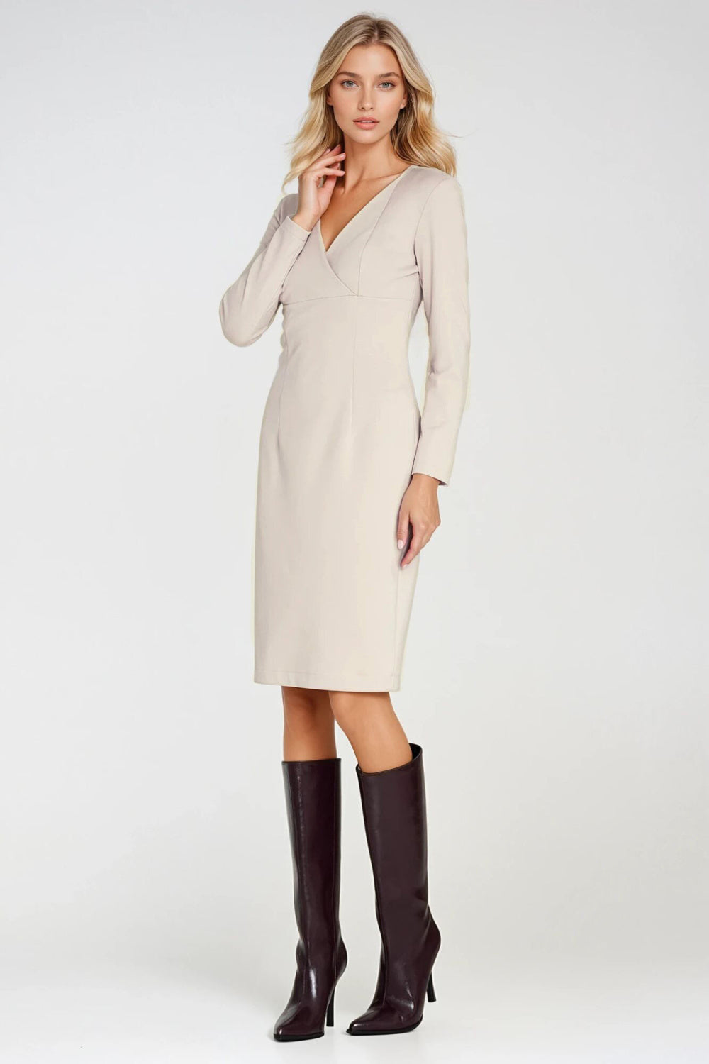 Nife Beige Wrap Long Sleeve Dress - view 2