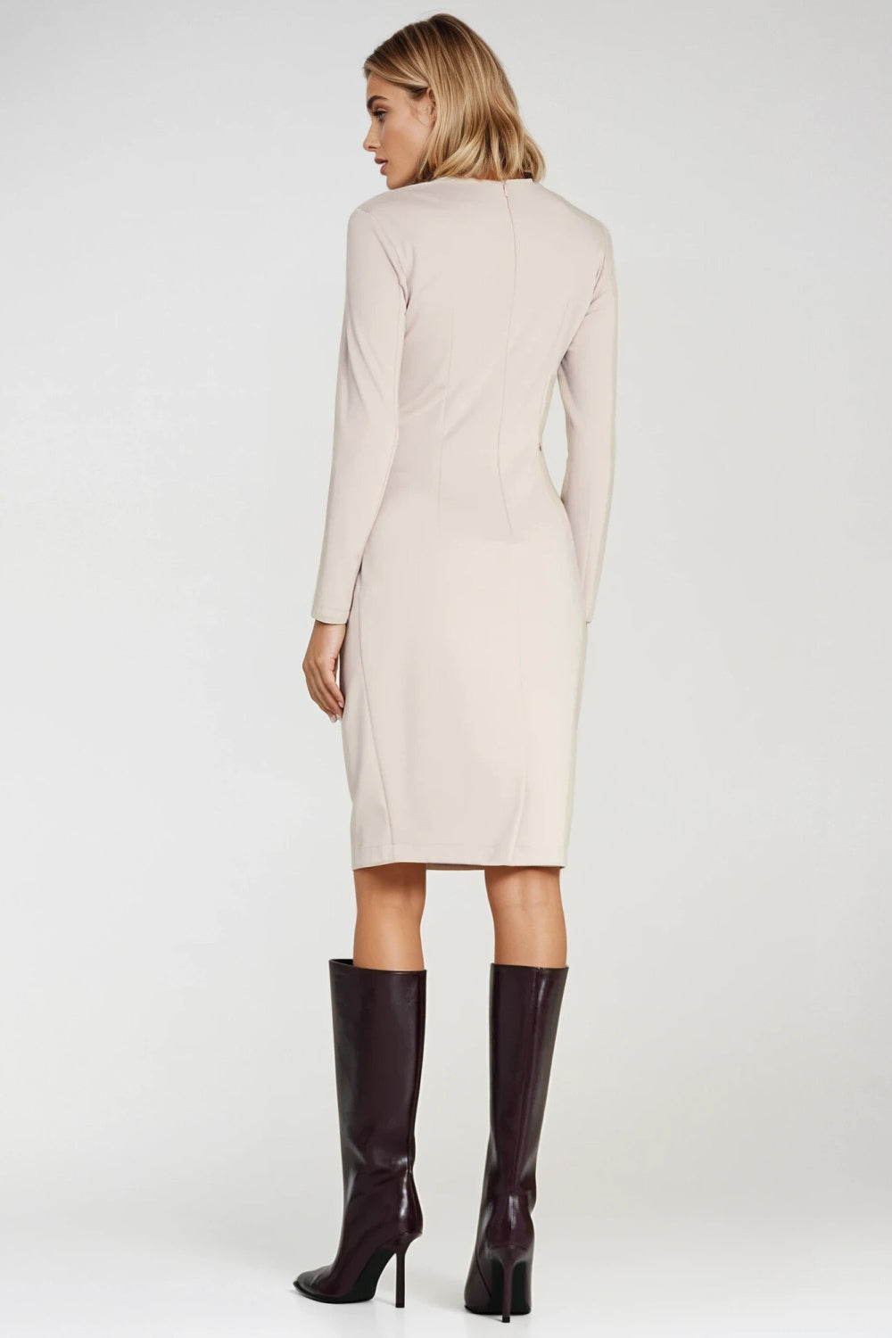 Nife Beige Wrap Long Sleeve Dress - view 3