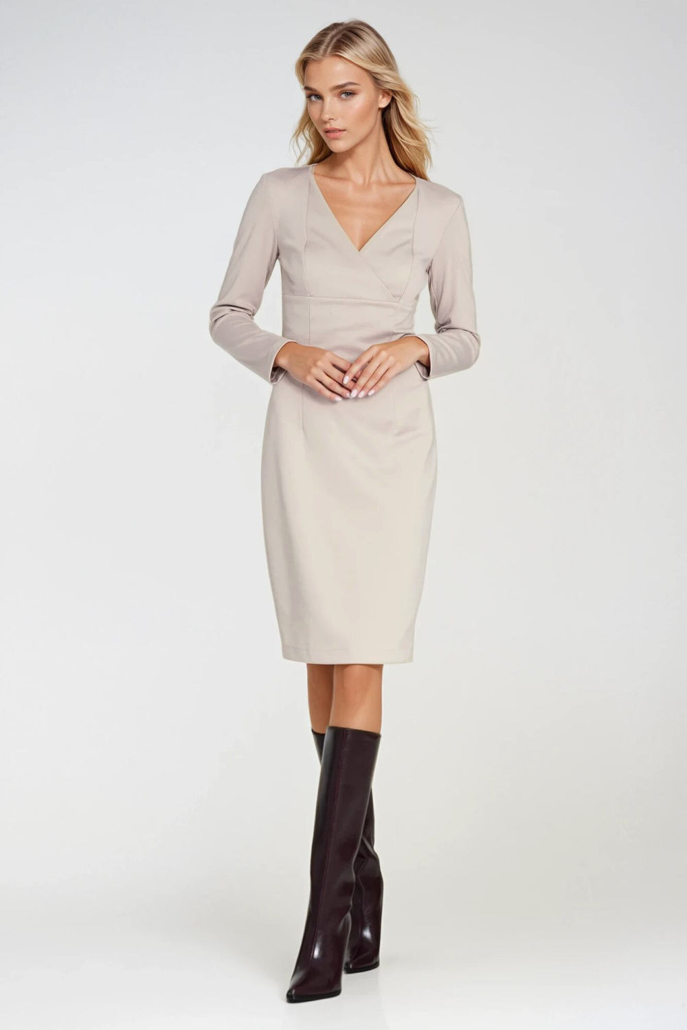 Nife Beige Wrap Long Sleeve Dress - view 4
