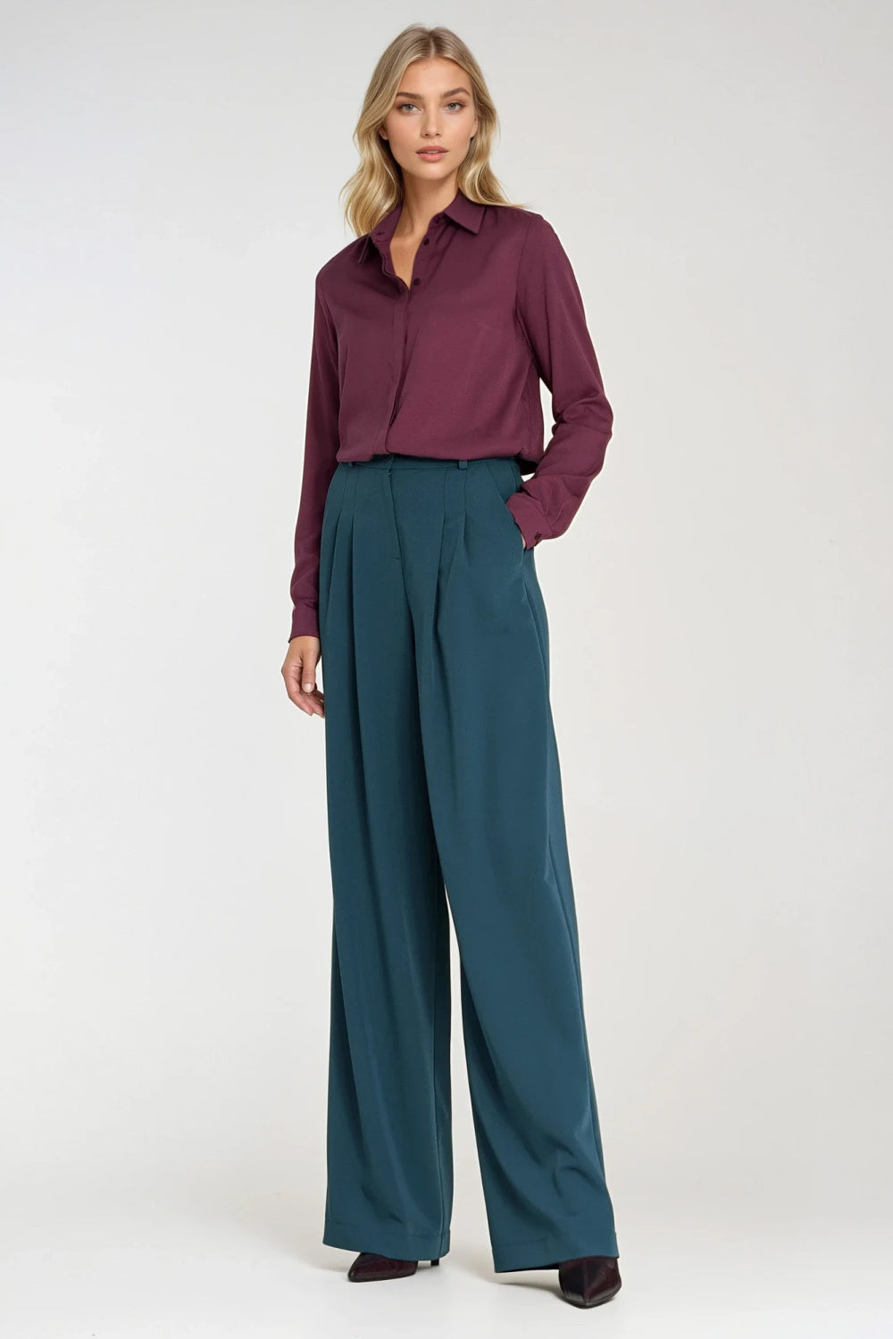 Nife Plum Pleated Long Sleeve Top - view 2