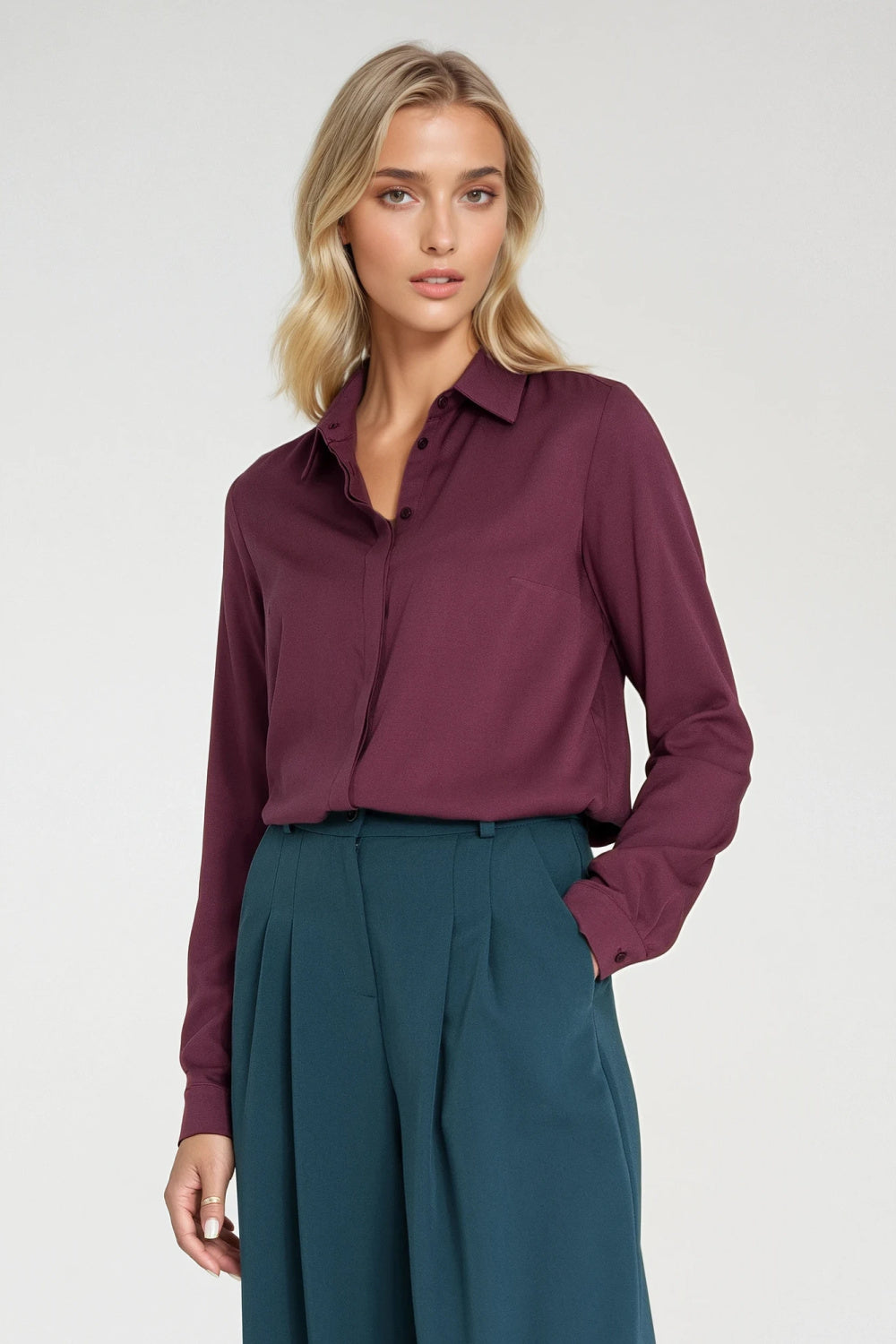 Nife Plum Pleated Long Sleeve Top - view 4