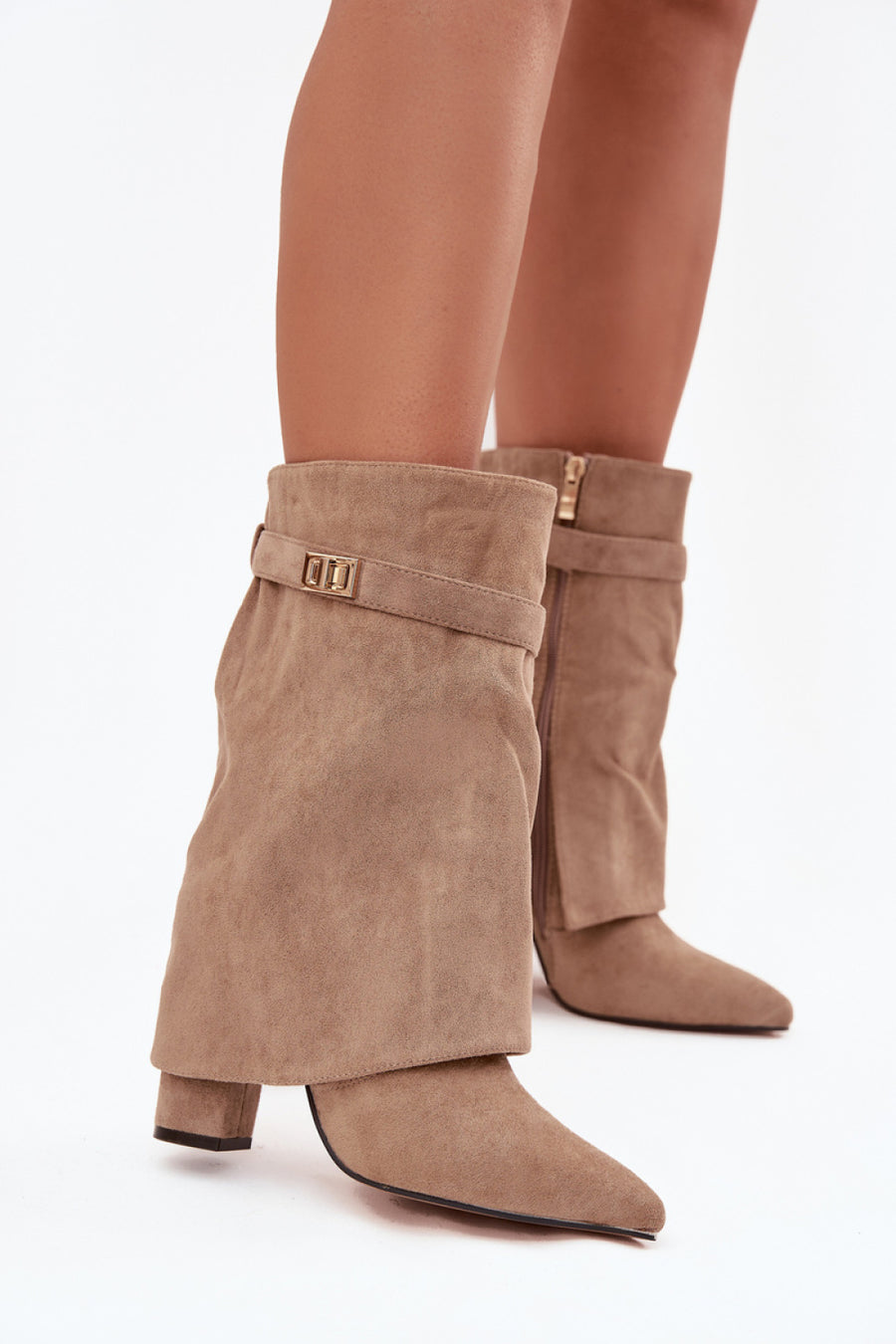 Step In Style Luvielle Khaki Faux Suede Block Heel Heeled Ankle Boots