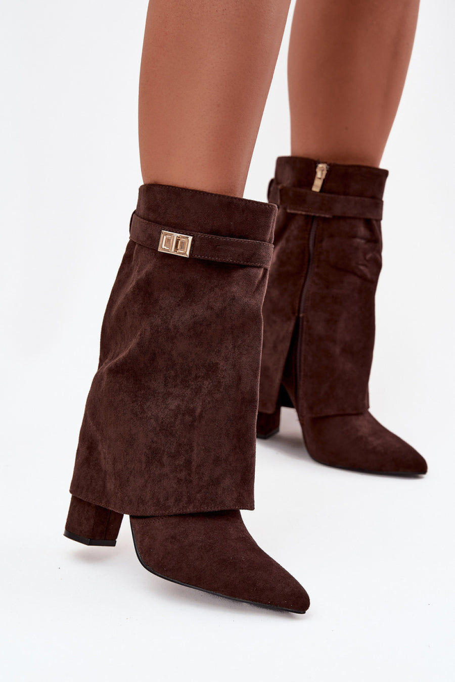 Step In Style Luvielle Chocolate Faux Suede Heeled Ankle Boots