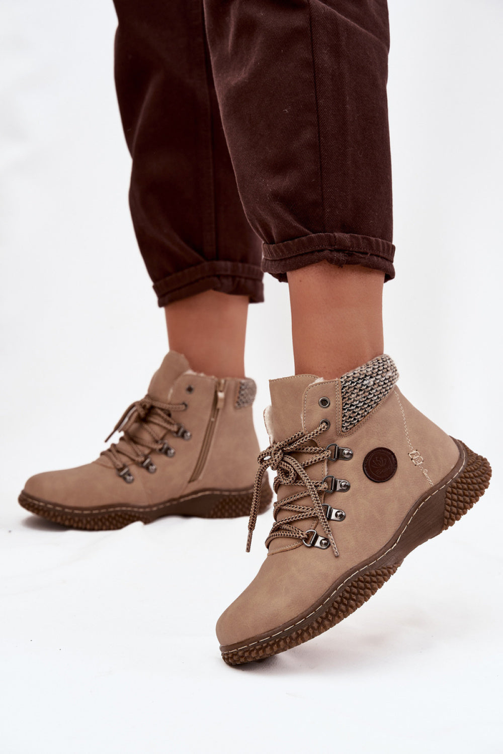 Step In Style Zenaya Beige Faux Leather Warm Lined Hiking Style Boots - view 3