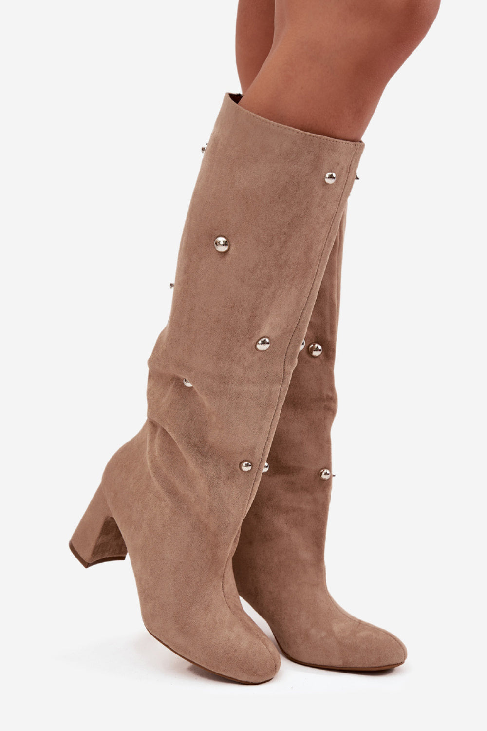 Step In Style Lucinda Beige Faux Suede Block Heel Heeled Ankle Boots