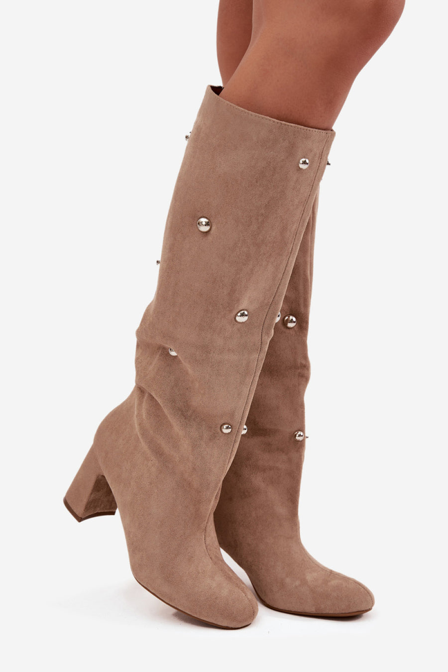 Step In Style Lucinda Beige Faux Suede Block Heel Heeled Ankle Boots