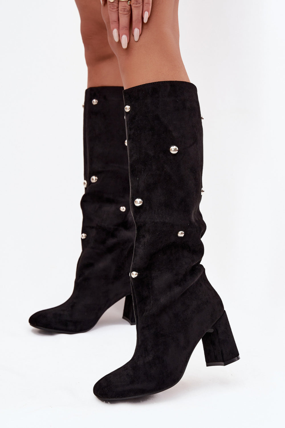 Step In Style Lucinda Black Faux Suede Heeled Ankle Boots - view 3