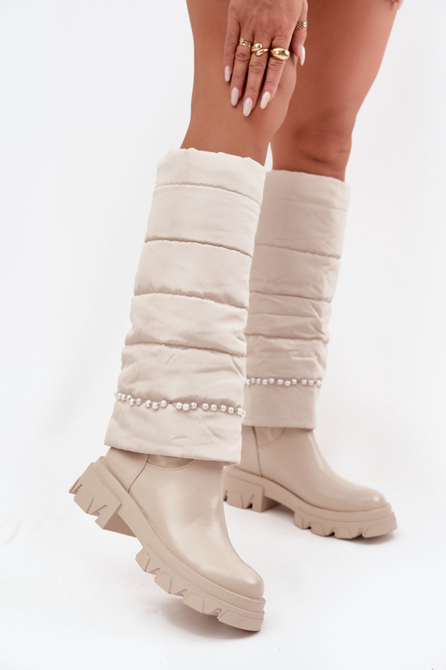 Step In Style Irvette Light Beige Faux Leather Over The Knee Boots