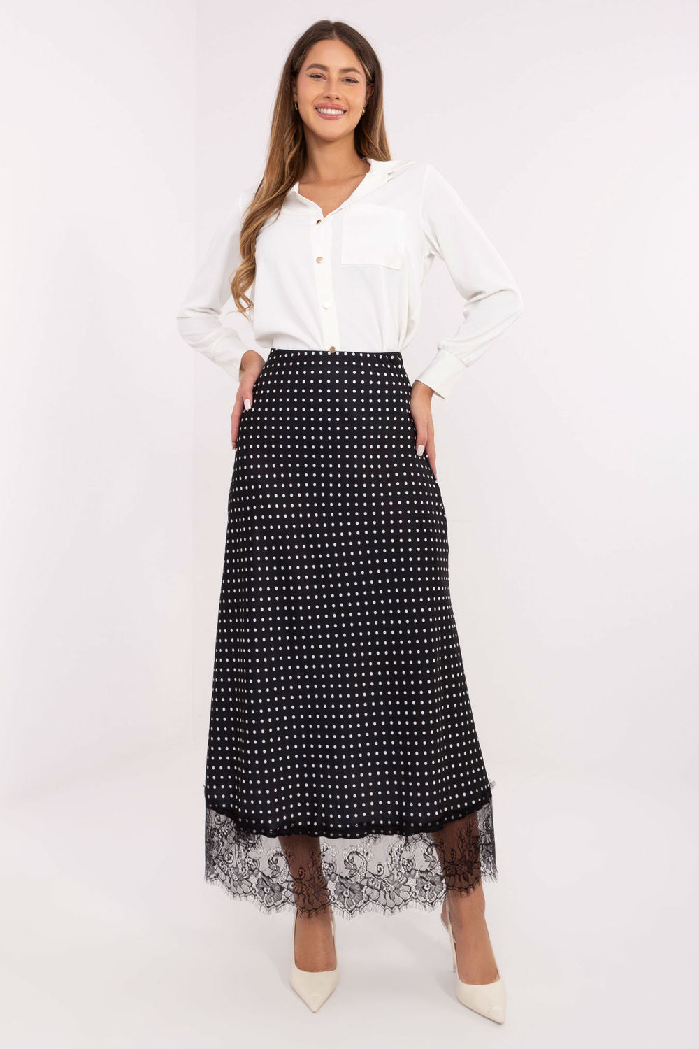 Rue Paris Black Lace Polka Dot Maxi Skirt