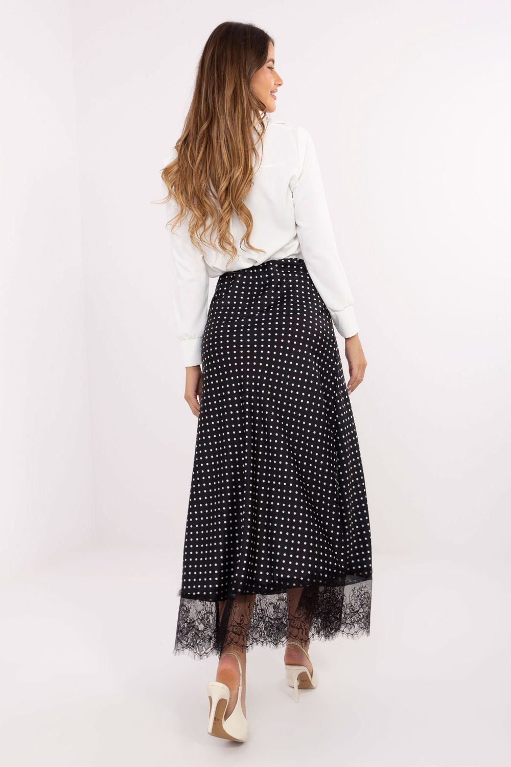 Rue Paris Black Lace Polka Dot Maxi Skirt - view 3