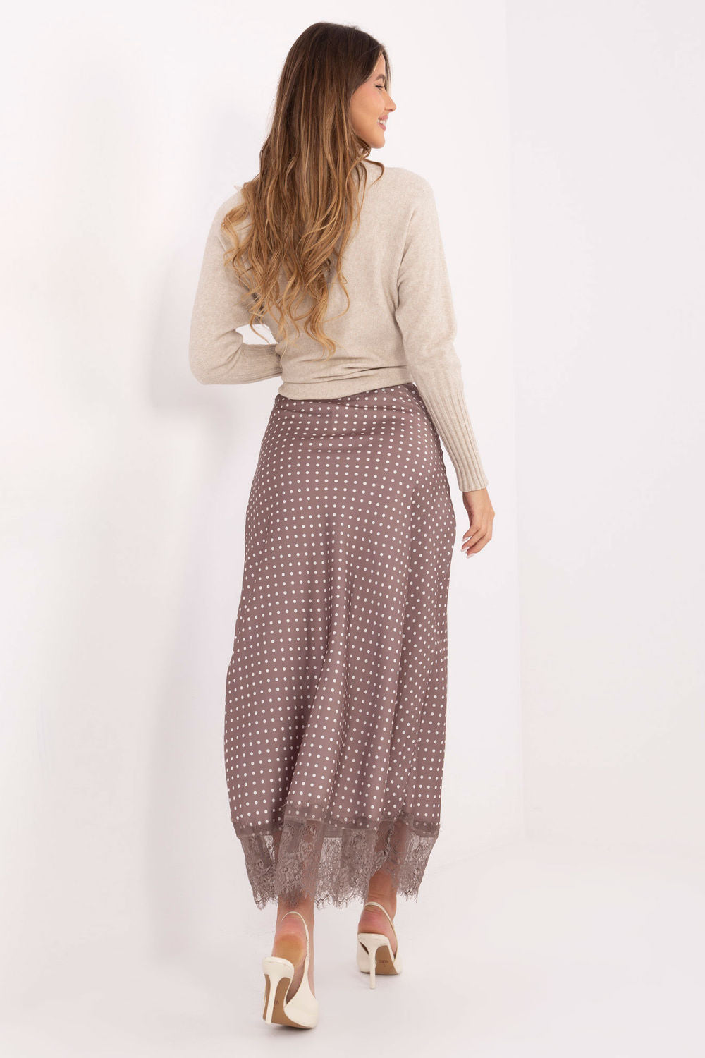 Rue Paris Dark Beige Lace Polka Dot Maxi Skirt - view 3