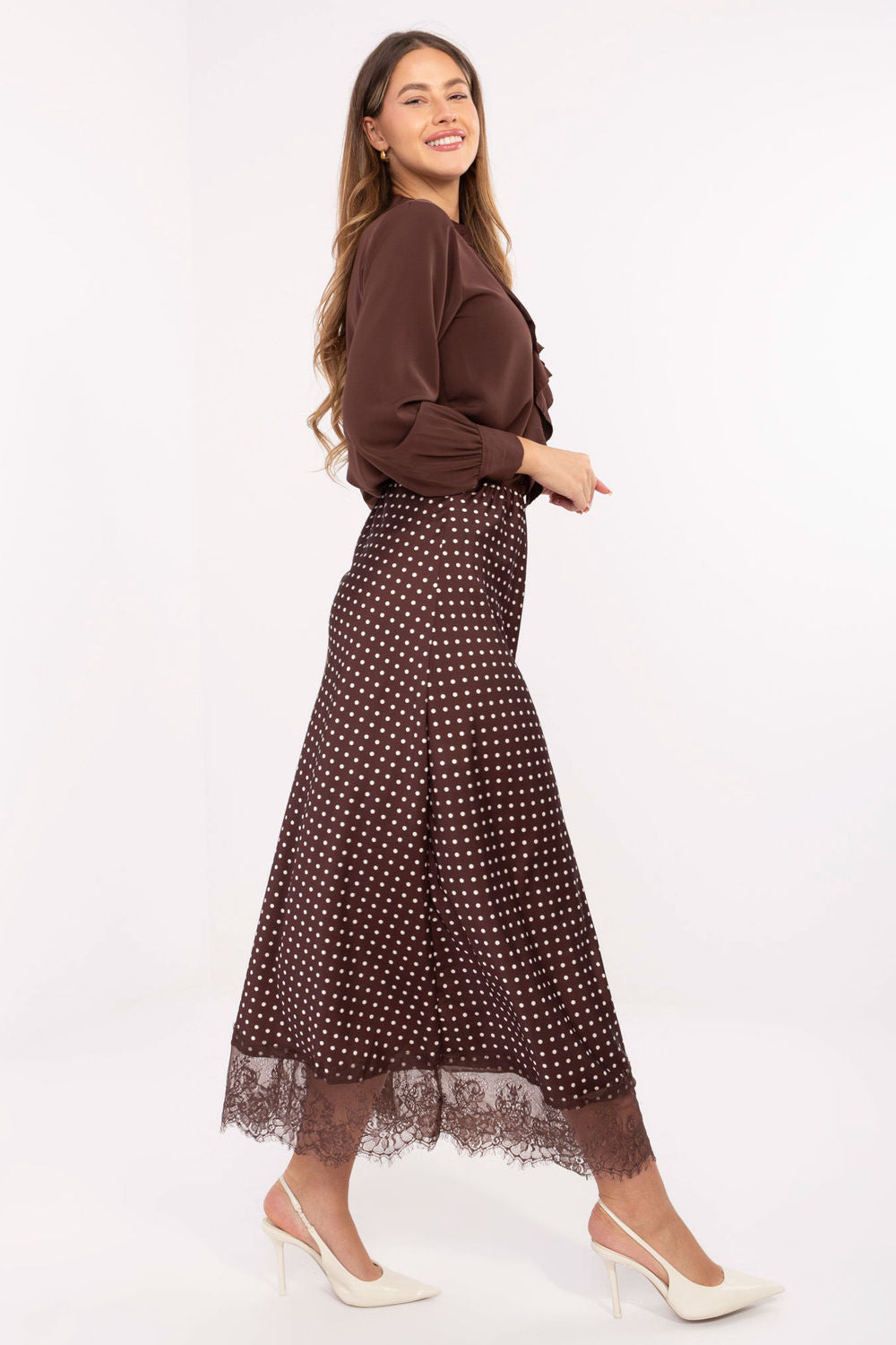Rue Paris Brown Lace Polka Dot Maxi Skirt - view 2