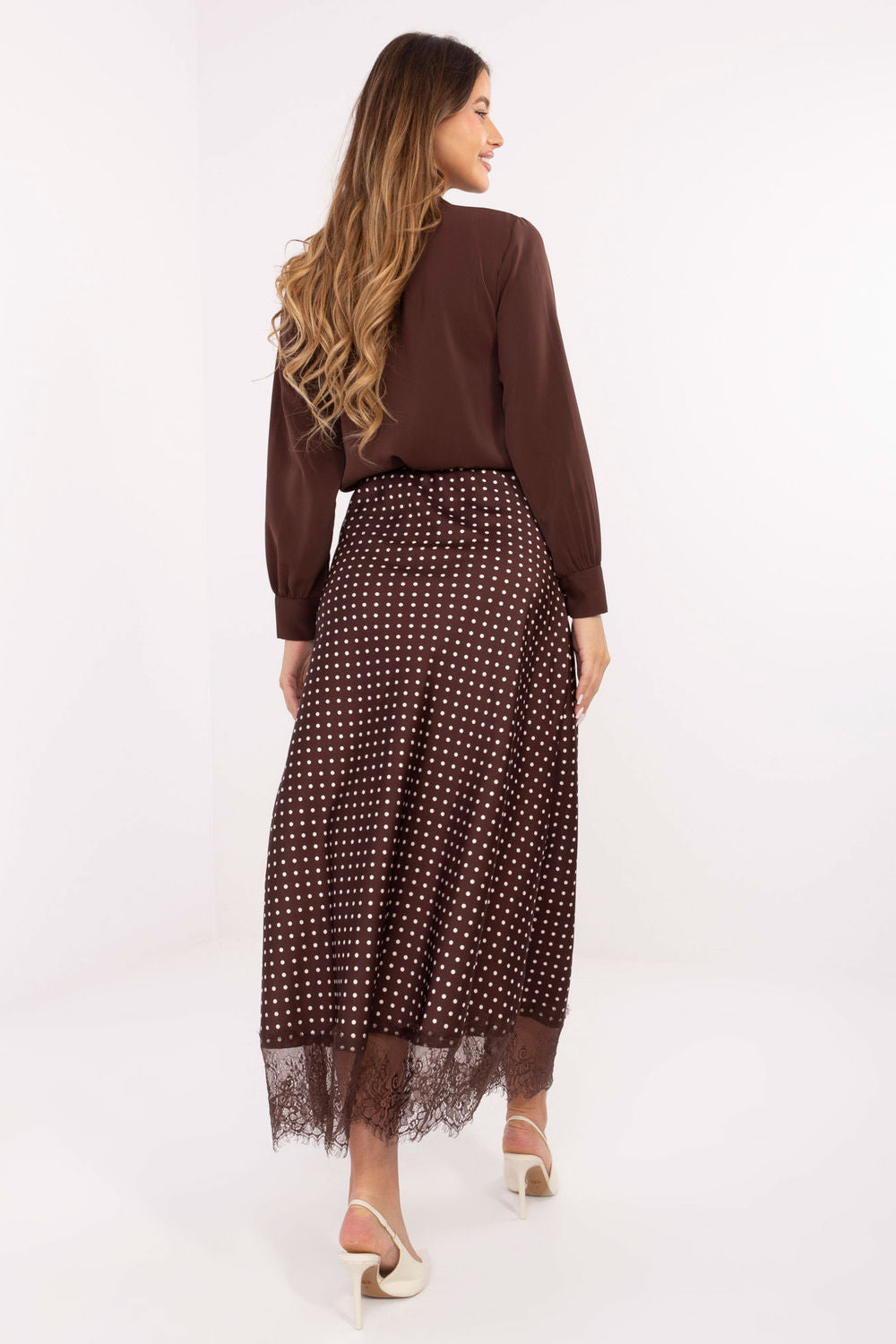 Rue Paris Brown Lace Polka Dot Maxi Skirt - view 3