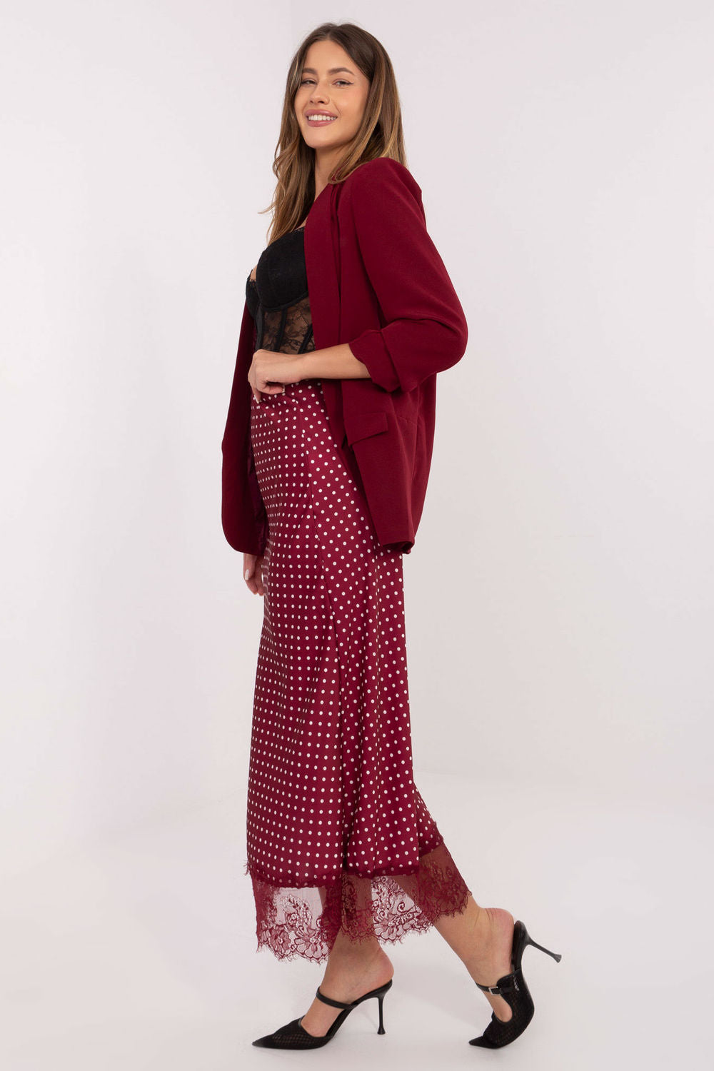 Rue Paris Burgundy Lace Polka Dot Maxi Skirt - view 2
