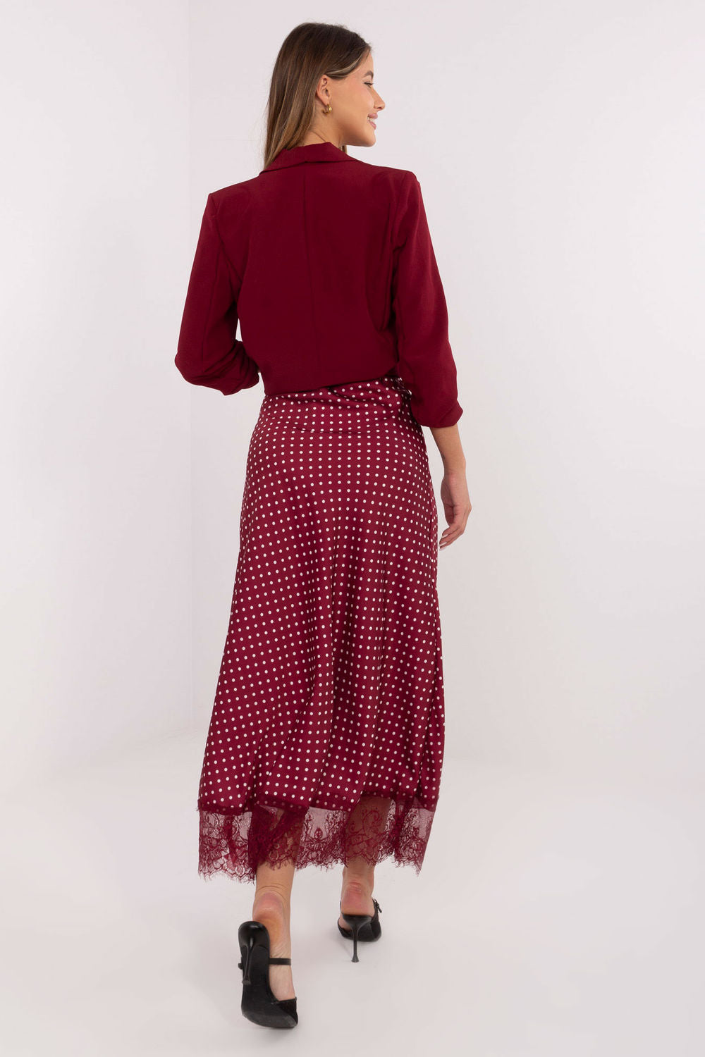 Rue Paris Burgundy Lace Polka Dot Maxi Skirt - view 3