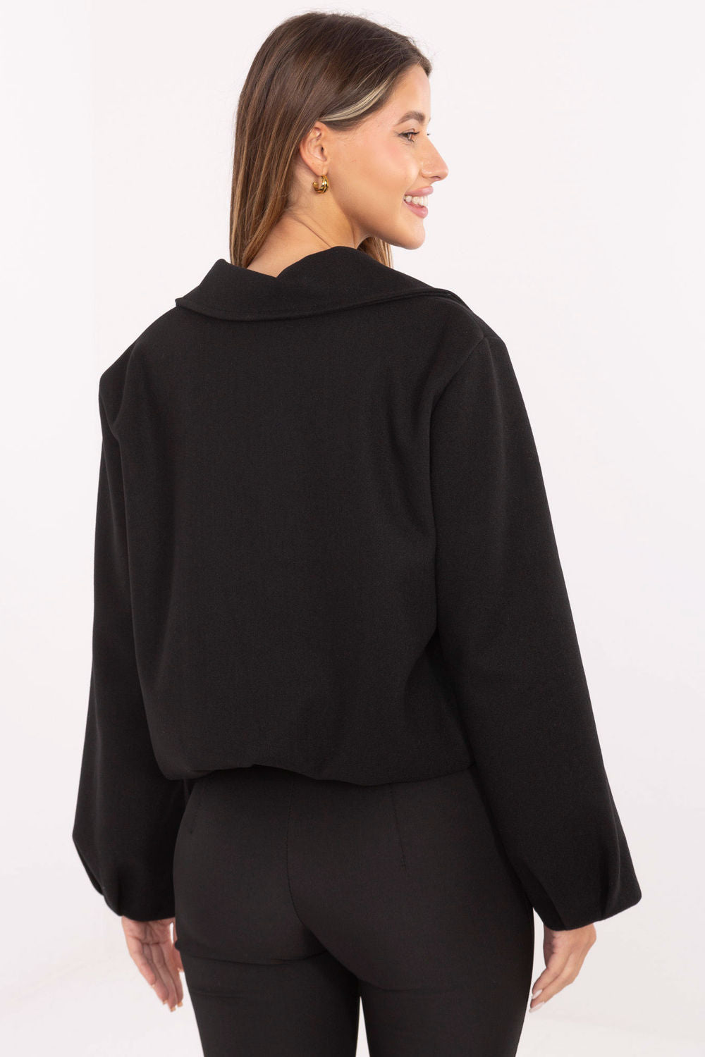 Rue Paris Black Zip Up Puff Sleeve Jacket - view 3