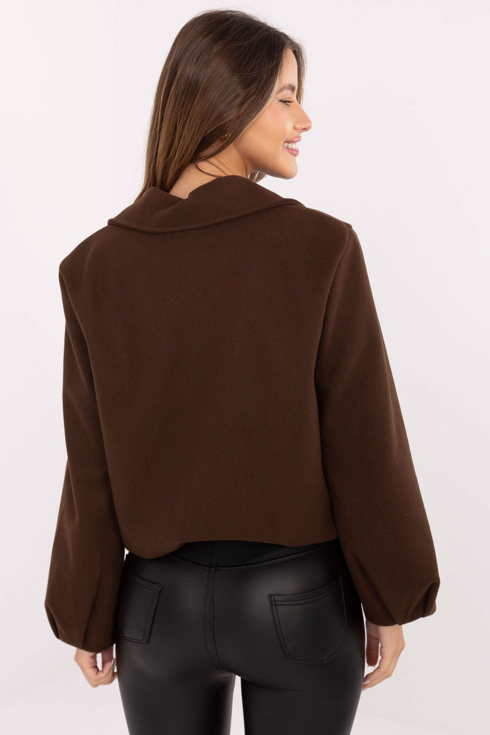 Rue Paris Brown Zip Up Puff Sleeve Jacket - view 3