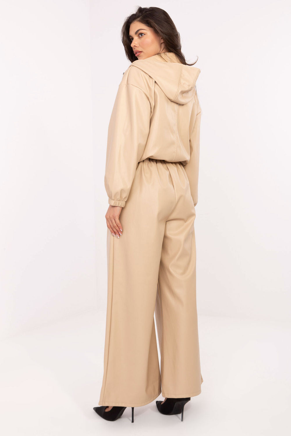 Rue Paris Beige Faux Leather Wide Leg Trousers - view 3
