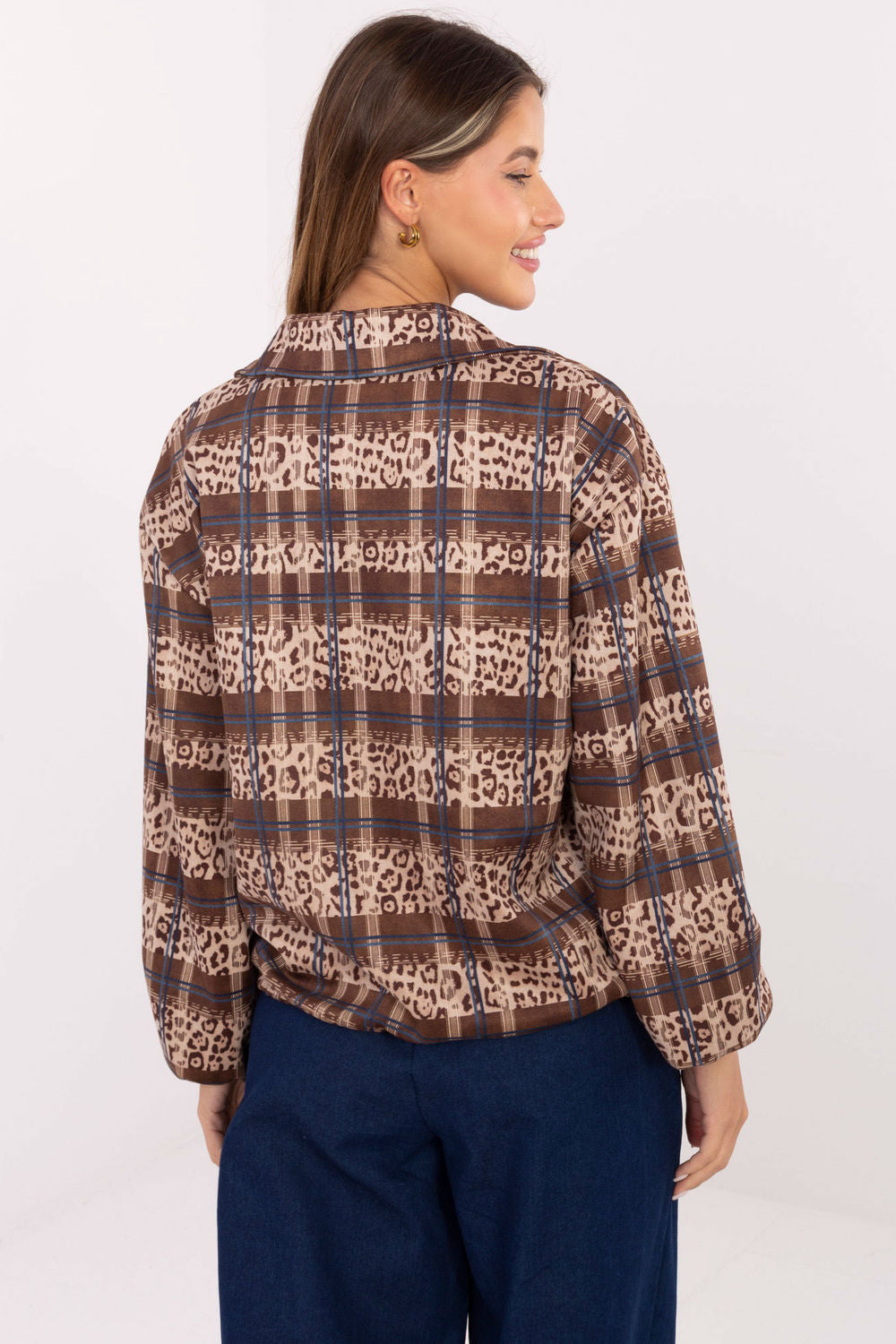 Rue Paris Beige Collared Zip Up Long Sleeve Jacket - view 3