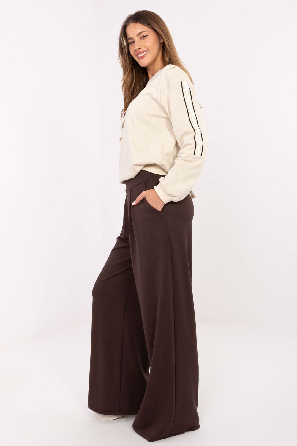 Relevance Dark Brown Pleated High Waisted Joggers - view 2