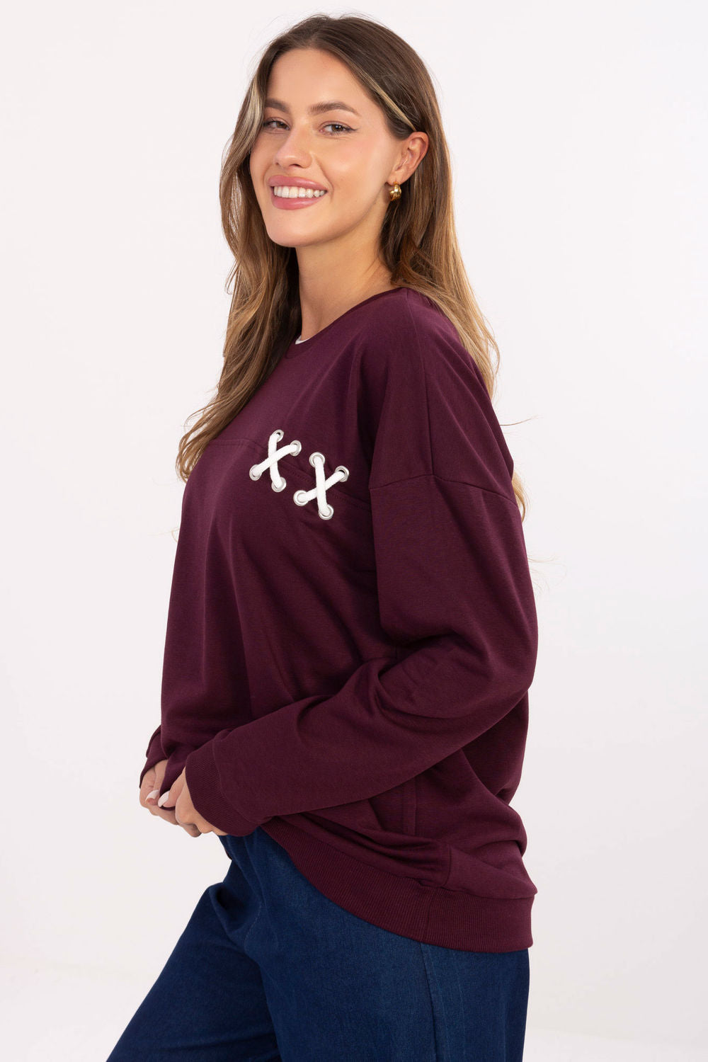 Relevance Burgundy Oversized Long Sleeve Sweatshirt - view 2