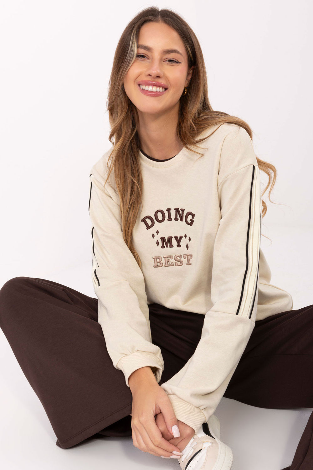 Relevance Light Beige Striped Oversized Sweatshirt - view 2