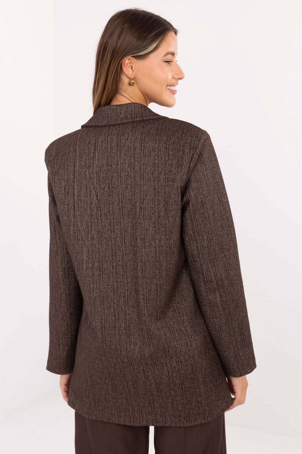 Italy Moda Brown Draped Long Sleeve Jacket - view 3