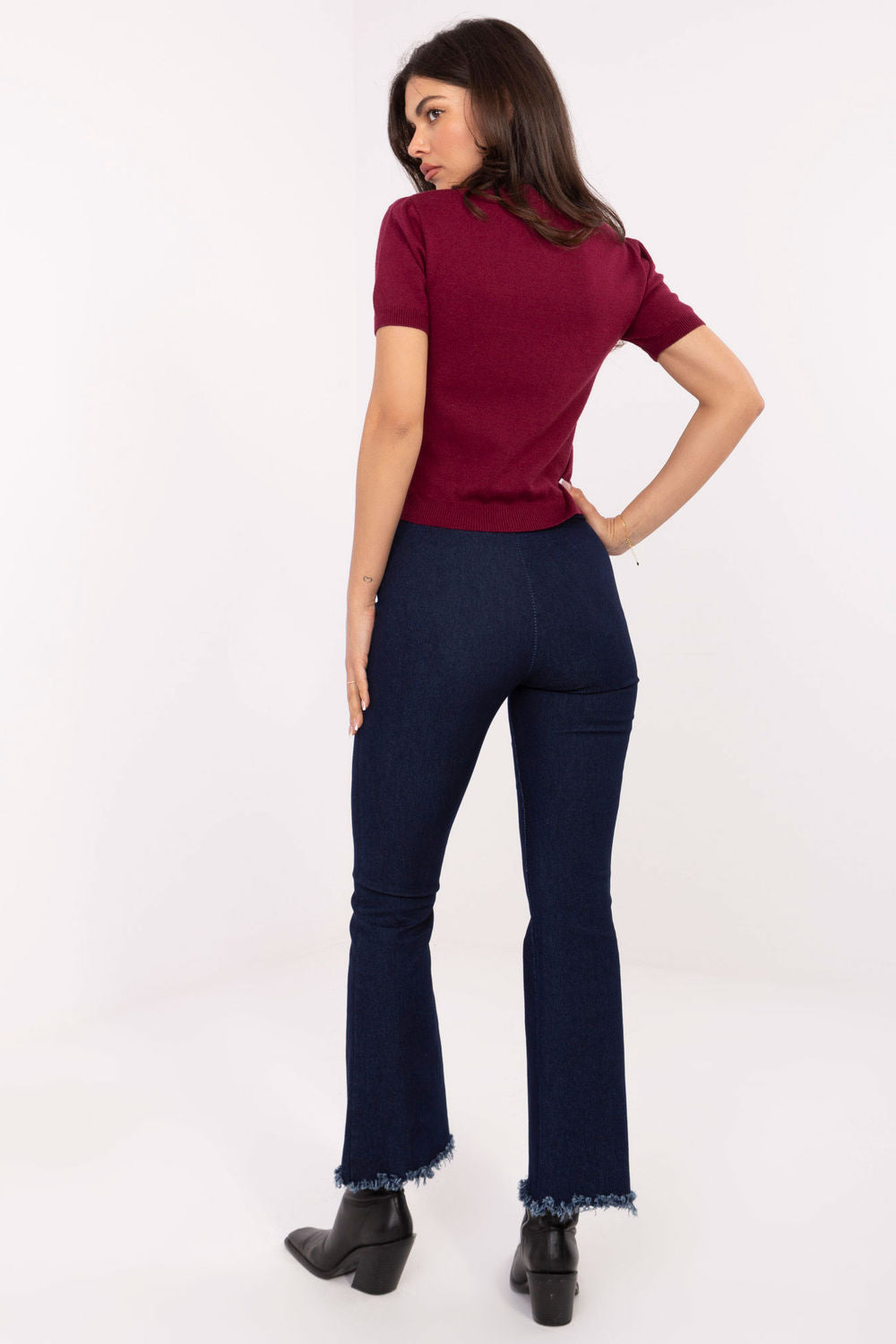 Italy Moda Navy High Waisted Cotton Jeans - view 3