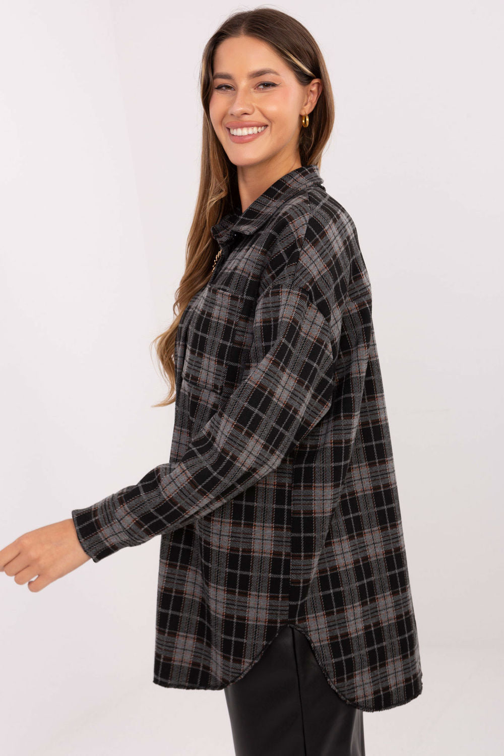 Italy Moda Black Collared Polyester Long Sleeve Top - view 2