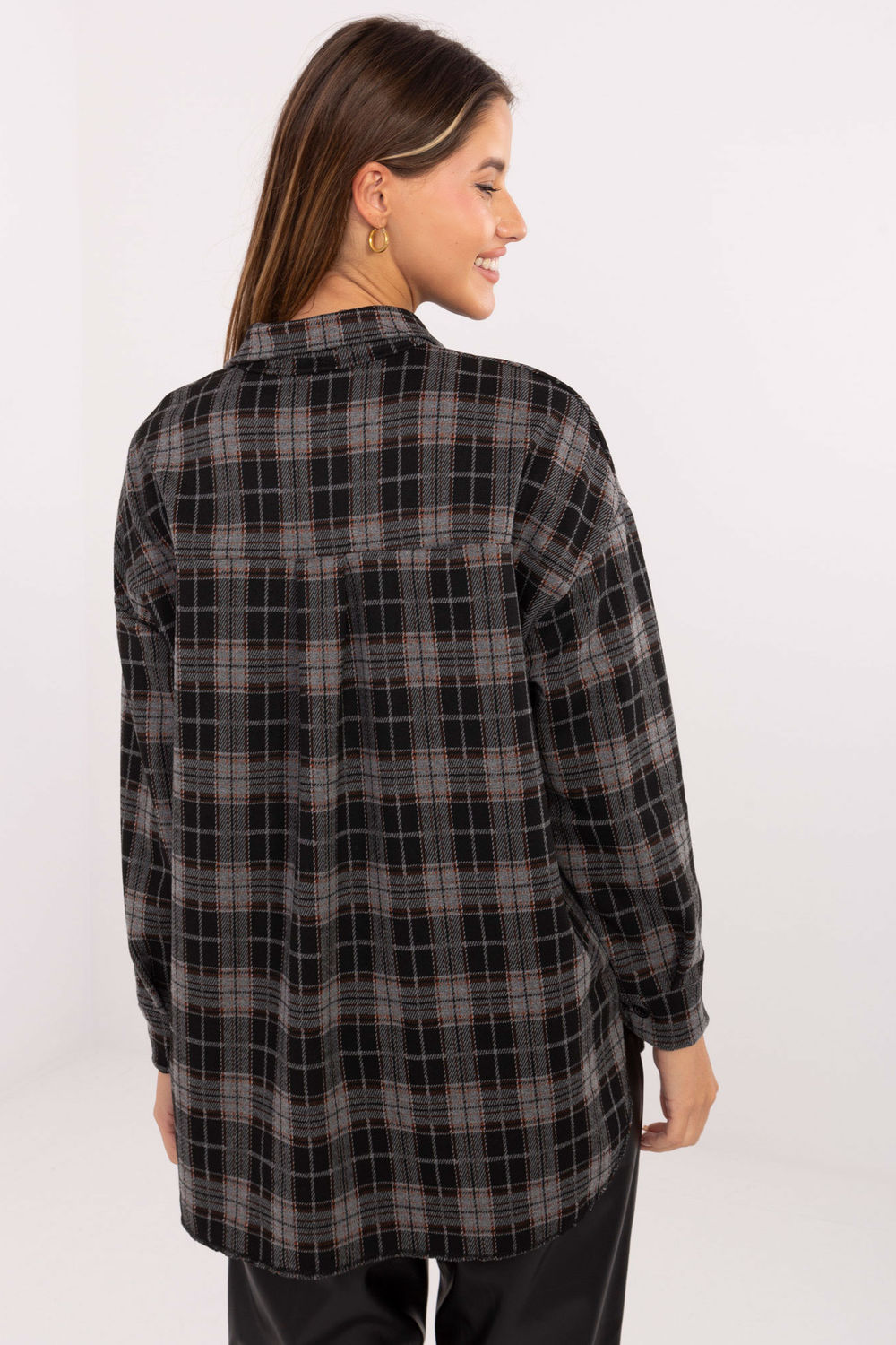 Italy Moda Black Collared Polyester Long Sleeve Top - view 3