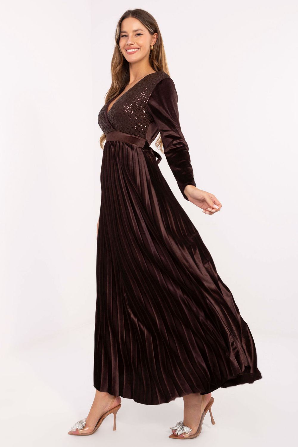 Italy Moda Dark Brown Sequin Wrap Maxi Dress - view 2