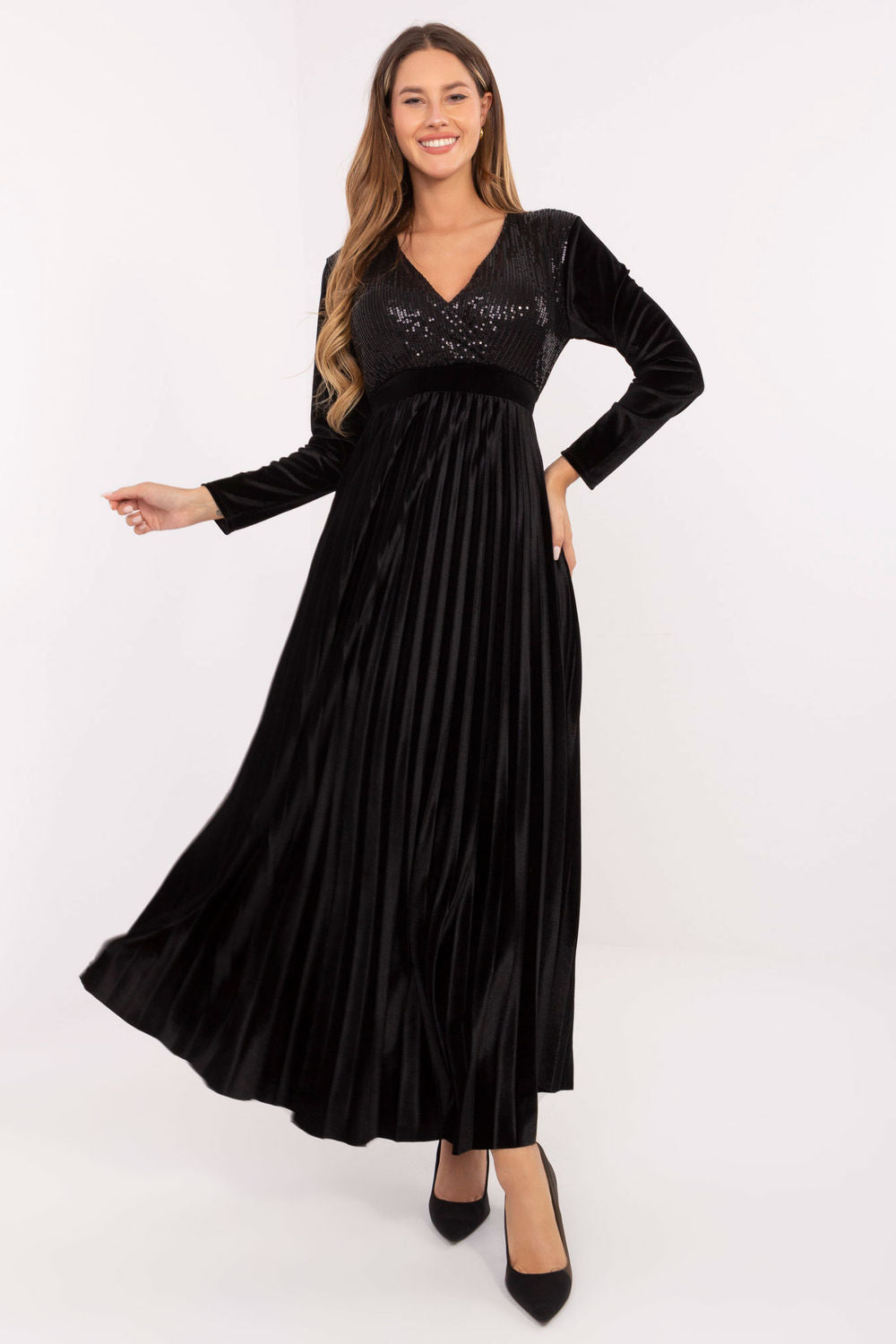 Italy Moda Black Sequin Wrap Maxi Dress