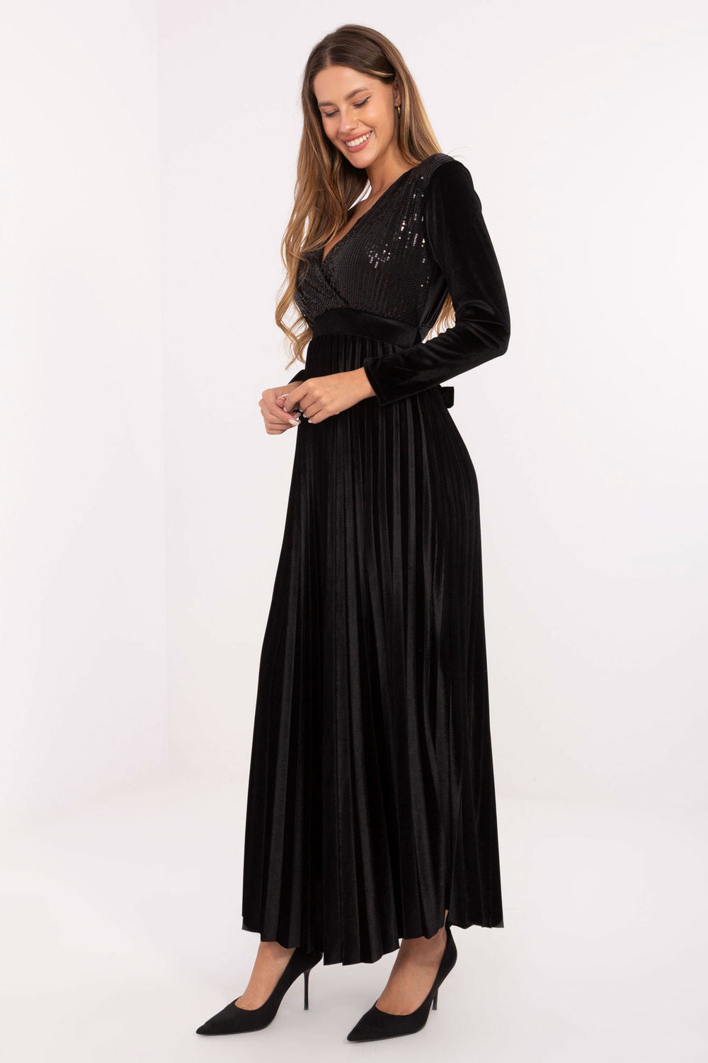 Italy Moda Black Sequin Wrap Maxi Dress - view 2