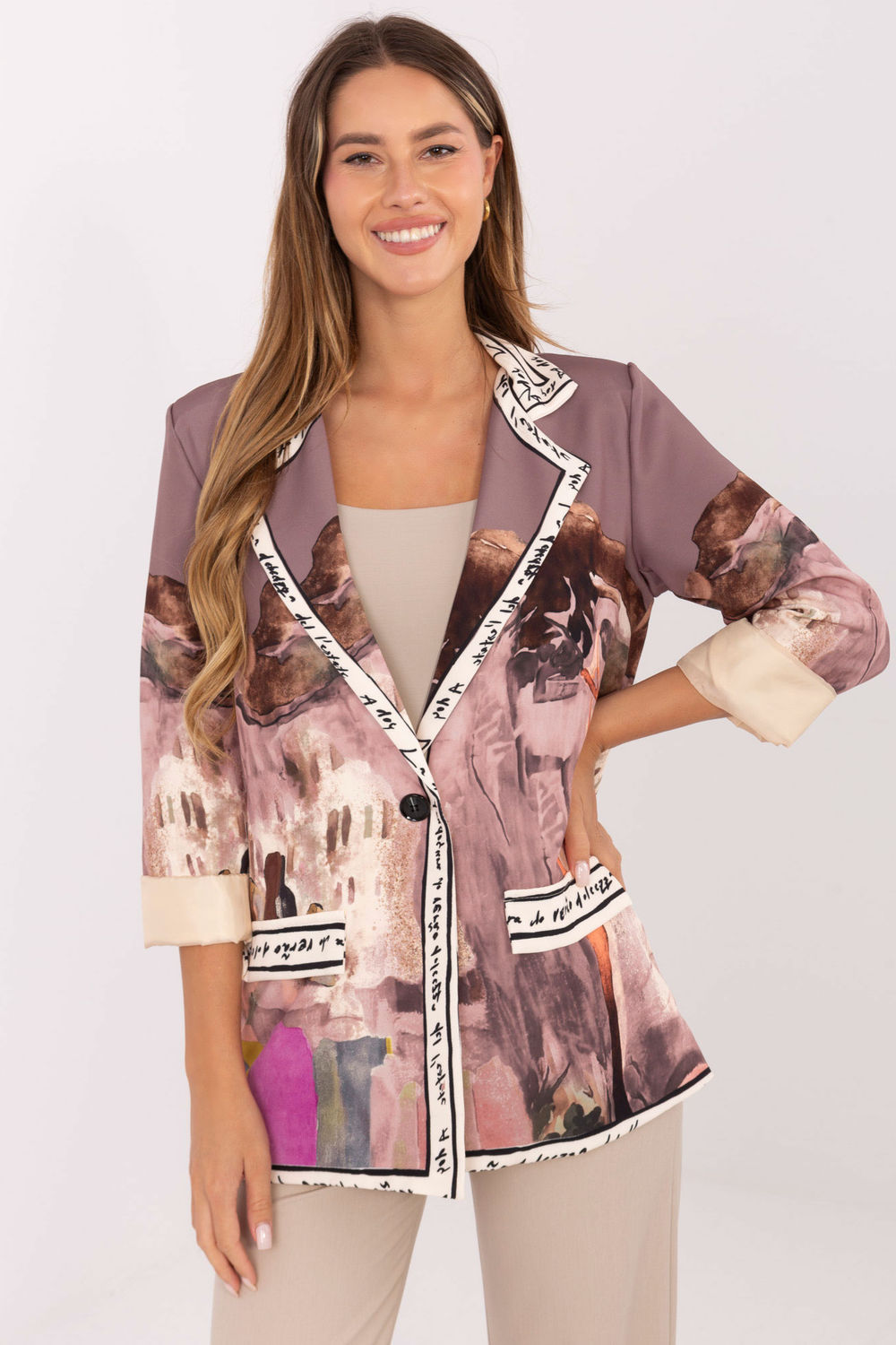 Italy Moda Dark Beige Long Sleeve Jacket