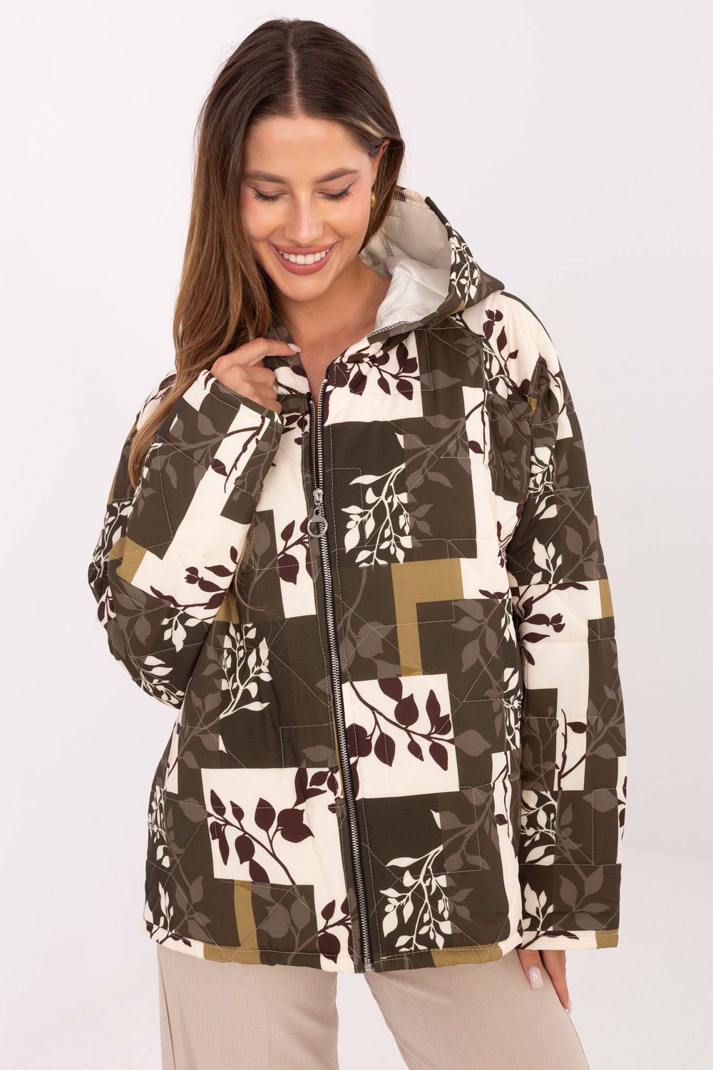 Italy Moda Khaki Hooded Zip Up Jacket