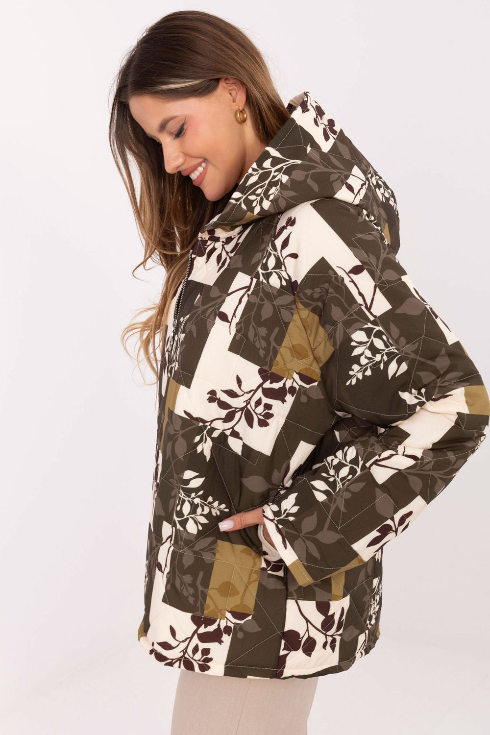 Italy Moda Khaki Hooded Zip Up Jacket - view 2